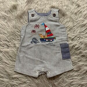 Mudpie Stripes Tank Overall Romper Dog Sailboat Fireworks Infant 0-3 Months